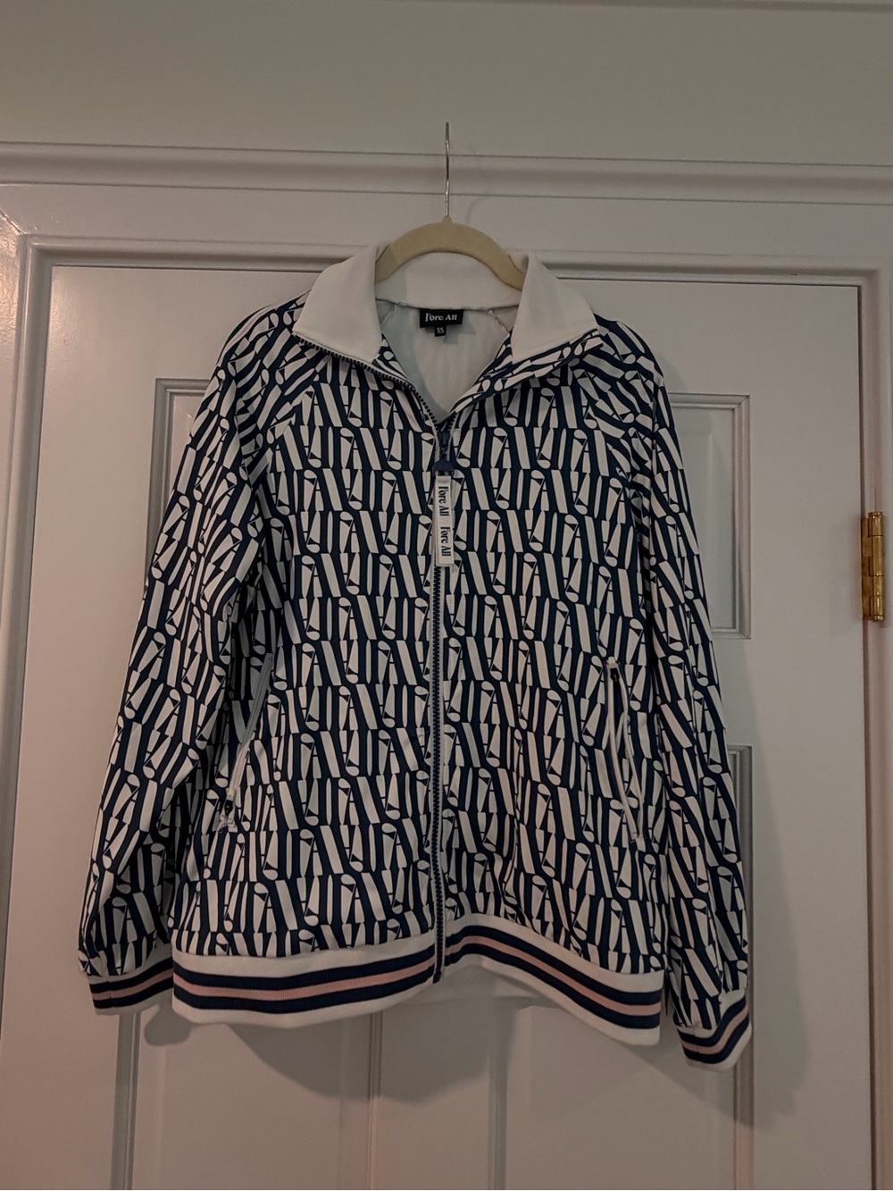 Fore All Navy & White Logo-Print Zip Bomber Jacket